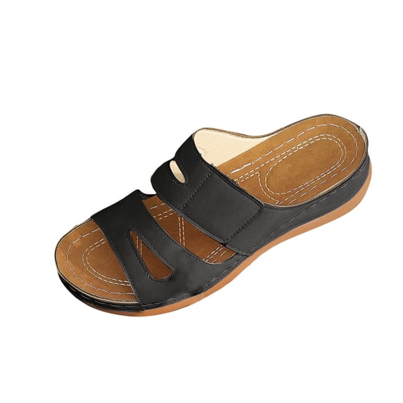 HBGVBA Womens Summer Slippers Solid Color Leather Belt Buckle Thick Sole Wedge Heel Fishes Mouth Summer Casual Shoes 36