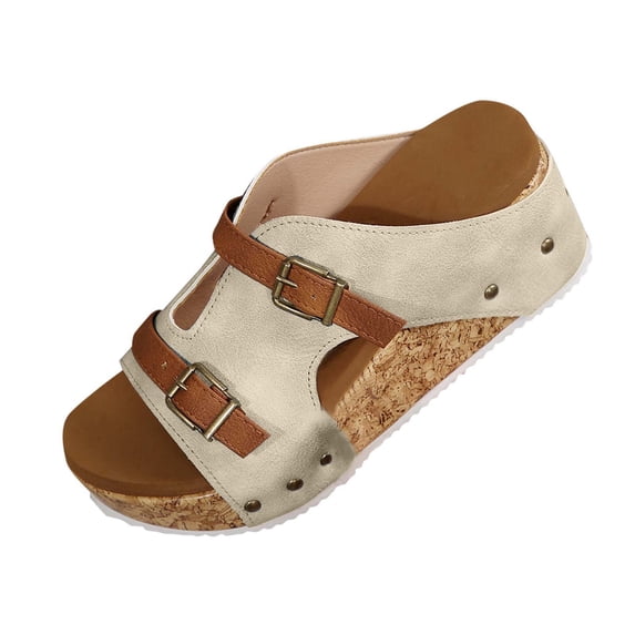 HBGVBA Womens Summer Slippers Thick Sole Wedge Heel Summer Versatile Casual Stylish Lightweight Outdoor Shoes 36