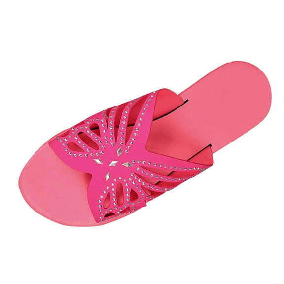 HBGVBA Womens Summer Slippers Versatile Hollow Out Rhinestone Flat Sole Summer Casual Comfortable Shoes 38