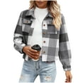 thumbnail image 1 of HBGVBA Womens Winter Coats,Plus Size Warm Jackets for Women,Women's Loose Fitting Wool Plaid Double Pockets Long Sleeve Short Length Notched Collar Jacket, 1 of 4