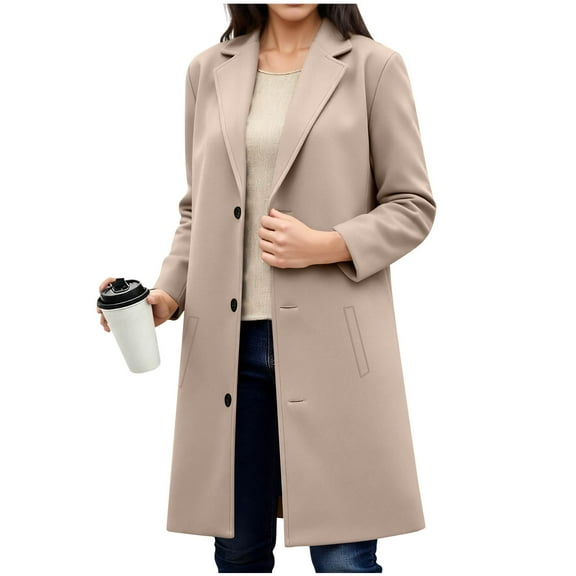HBGVBA Womens Winter Coats,Plus Size Warm Jackets for Women,Women's Solid Color Long Sleeve Notched Collar Button Front Pocketed Wool Fall Winter Warm Jacket