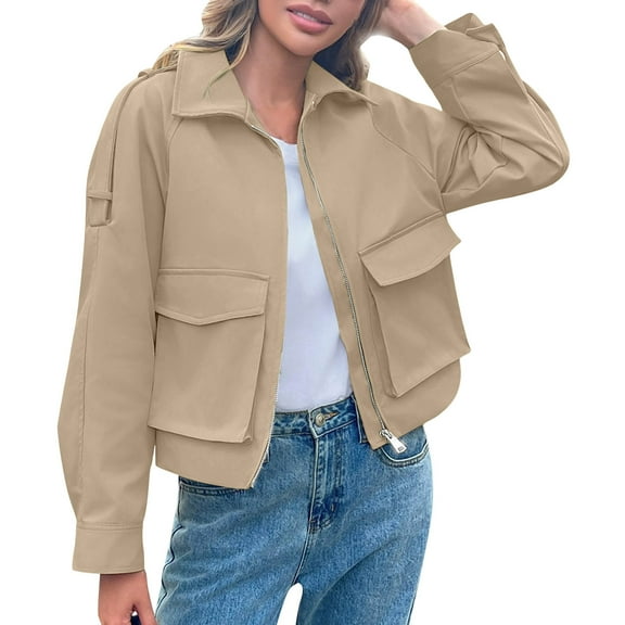 HBGVBA Womens Winter Coats,Plus Size Warm Jackets for Women,Women's Solid Color Long Sleeve Notched Collar Zip Up Trench Coat Casual Fall Winter Outerwear Jacket