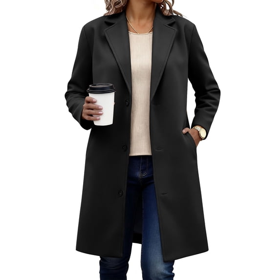 HBGVBA Womens Winter Coats,Plus Size Warm Jackets for Women,Women's Solid Color Thick Wool Stand Collar Pocketed Button Front Faux Lined Long Sleeve Jacket