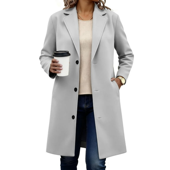 HBGVBA Womens Winter Coats,Plus Size Warm Jackets for Women,Women's Solid Color Thick Wool Stand Collar Pocketed Button Front Faux Lined Long Sleeve Jacket