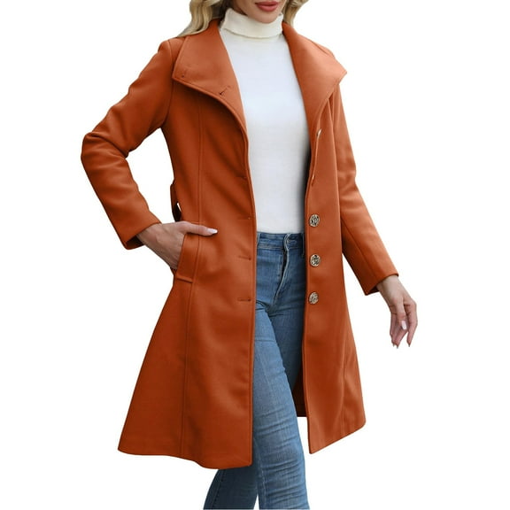 HBGVBA Womens Winter Coats,Plus Size Warm Jackets for Women,Women's Solid Color Wool Long Pea Coat Stand Collar Breasted Trench with Belt Pocketed Jacket