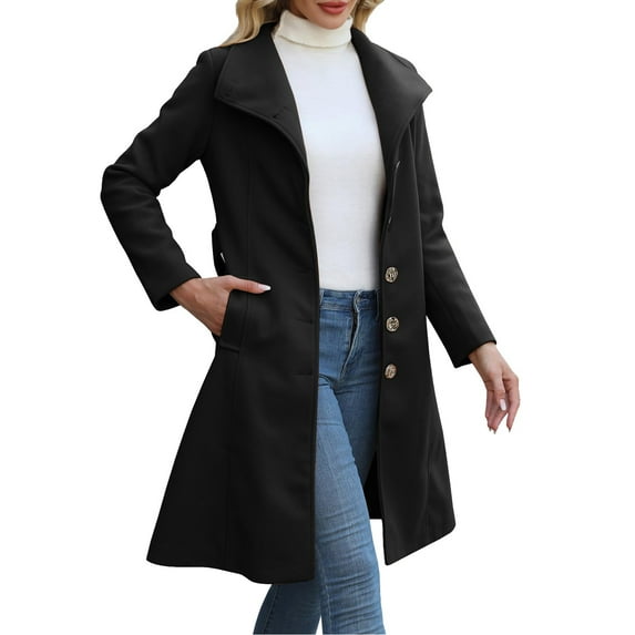 HBGVBA Womens Winter Coats,Plus Size Warm Jackets for Women,Women's Solid Color Wool Long Pea Coat Stand Collar Breasted Trench with Belt Pocketed Jacket