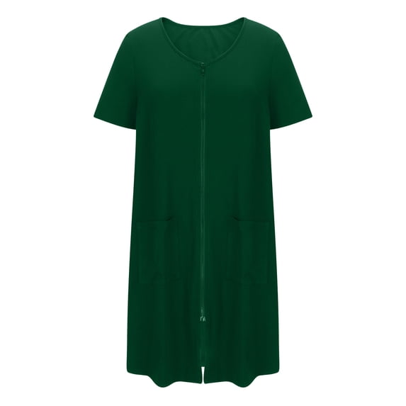 HBGVBA Zipper Robes for Women Knee Length with Pockets,Casual Loose Short Sleeve Loungewear 1 Piece Nightgown and Bathrobe Combo for Home Use