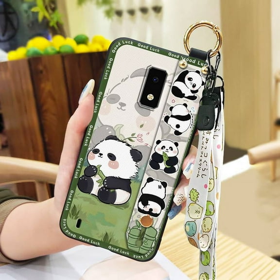 HBH-Phone Case For BLU View4, Protective Shockproof Dirt-resistant Lanyard Silicone Panda Anti-knock Anti-dust Wrist Strap Fashion Design Back Cover Waterproof Wristband Ring Cartoon