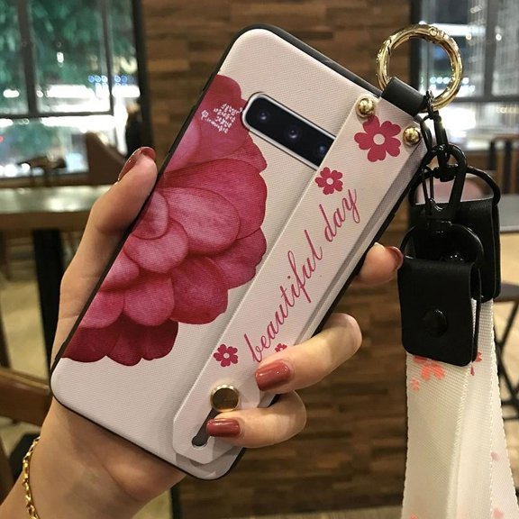HBH-Phone Case For Samsung Galaxy S10 Plus/S10+/SM-G975N, Flower Wristband Fashion Design Silicone Shockproof Anti-knock Kickstand Wrist Strap Phone Holder Waterproof Protective Lanyard