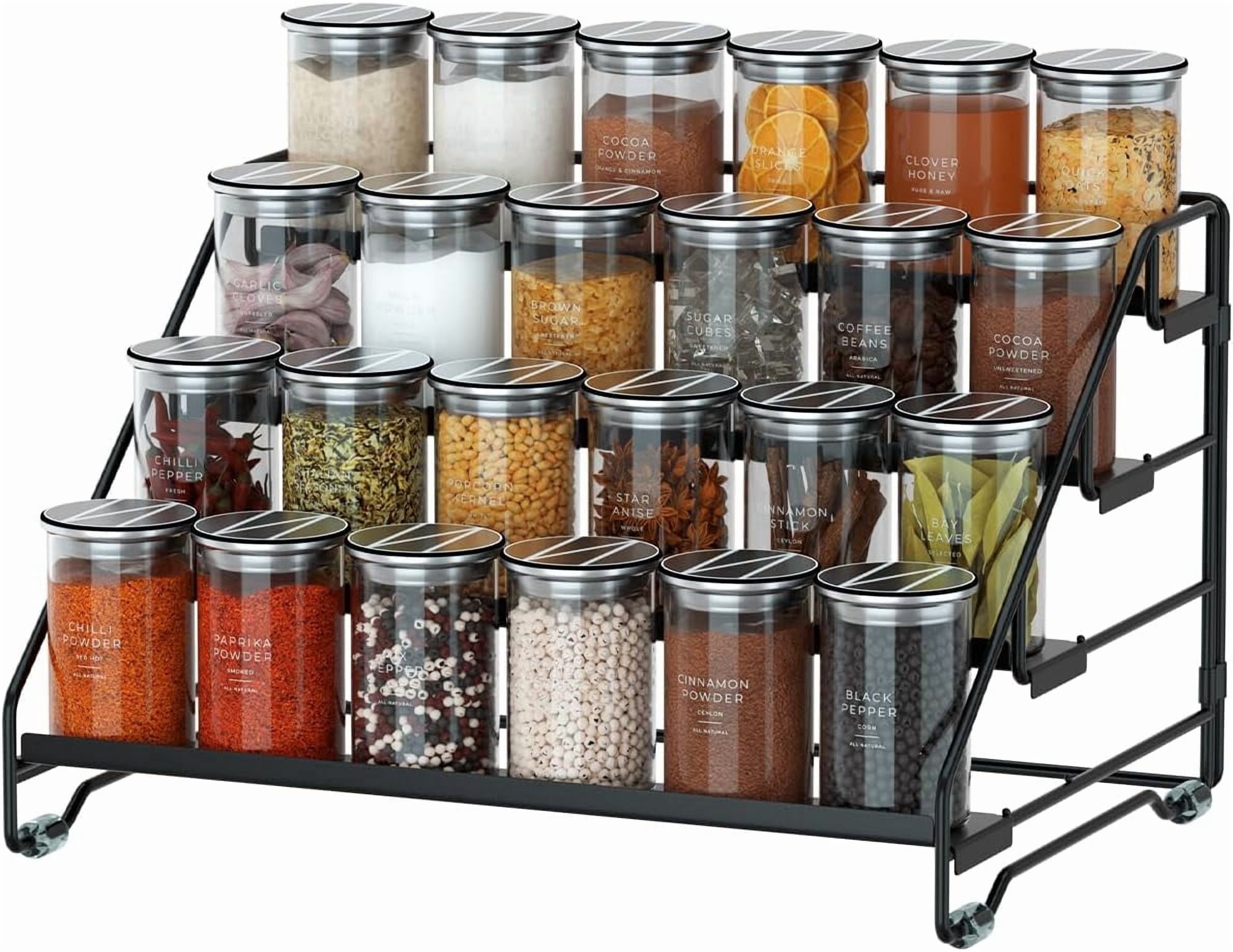HBK 4-Tier Spice Rack Organizer for Cabinet, Adjustable Metal Seasoning Shelf for Pantry & Countertop Kitchen Storage, Black, 13 x 10 x 6.5 Inches