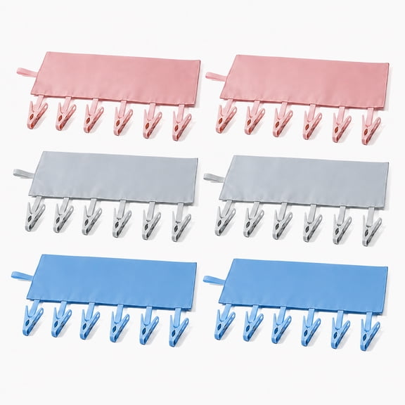 HBK 6 Pack Portable Travel Hanger Clips, Folding Laundry Clothes Pins for Swimsuits, Cruise & Hotel Room Drying Rack, Multicolor