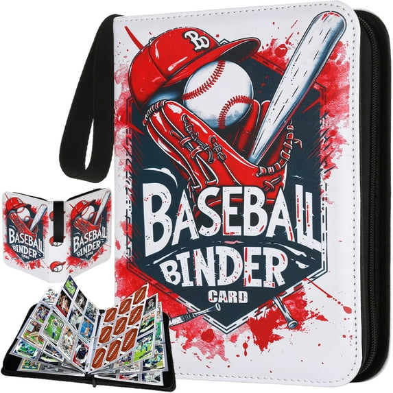 HBK Baseball Card Binder 9 Pocket, Pu Leather Sport Card Binder Holds 900 Cards, Baseball Gifts for Boys 8-12