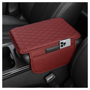 HBK Car Center Console Cover Leather Armrest Cover Cushion with 2 Storage Bags Universal Car Armrest Seat Box Pad Car Interior Accessories Protector for Most Vehicle, Red