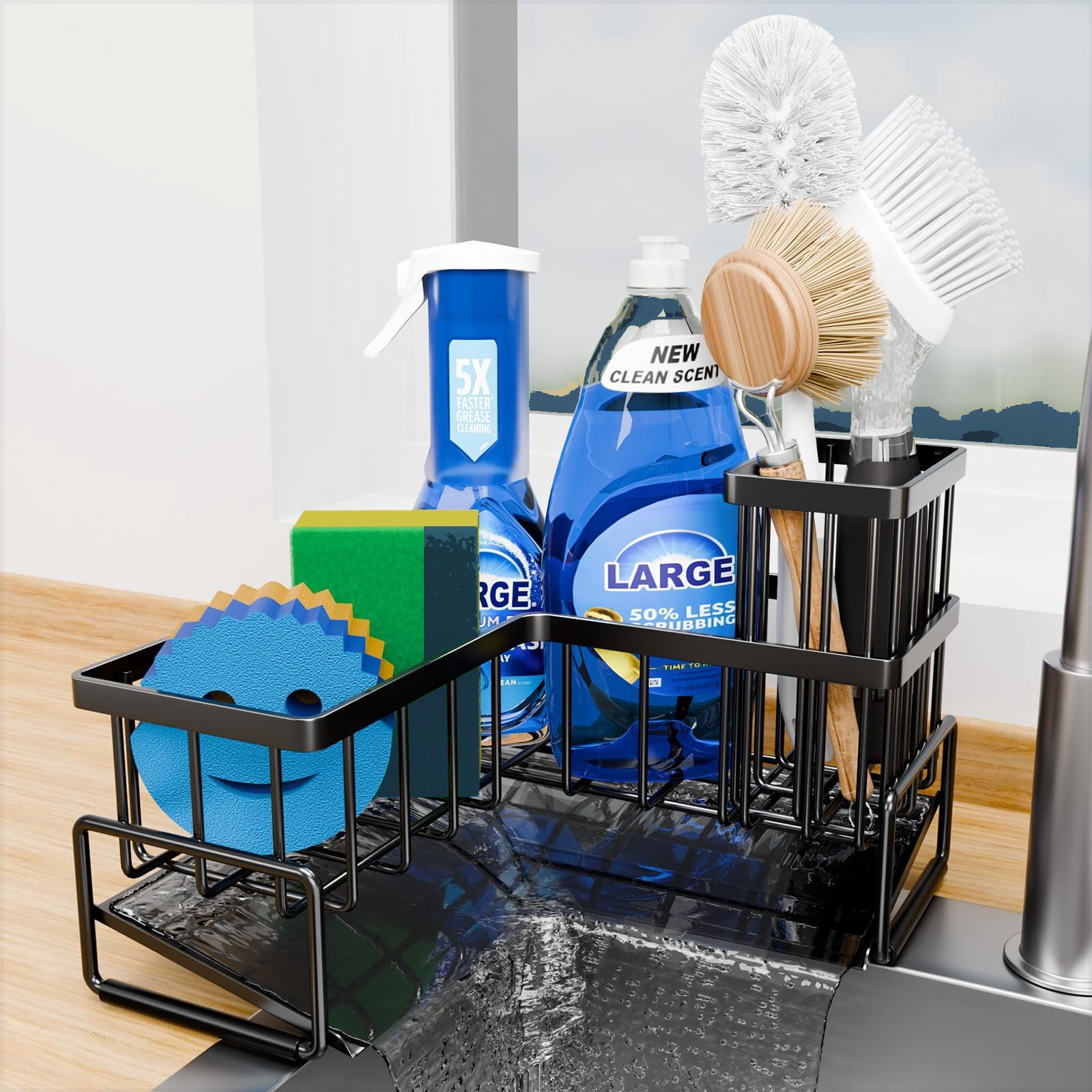 Sponge Dry Rack HBK Corner Kitchen Sink Caddy Sponge Holder with Auto Drainage Tray ...