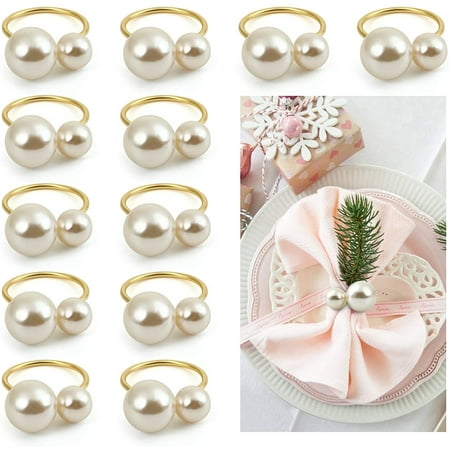 HBK Set of 20 Gold Floral Napkin Rings, Elegant Metal Holders for Weddings, Holiday Dinners, and Banquets