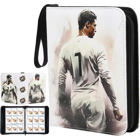 HBK Soccer Card Binder 9 Pocket, Waterproof PU Leather Organizer, 50 Sleeves Holds 900 Multi-Sport Collectibles