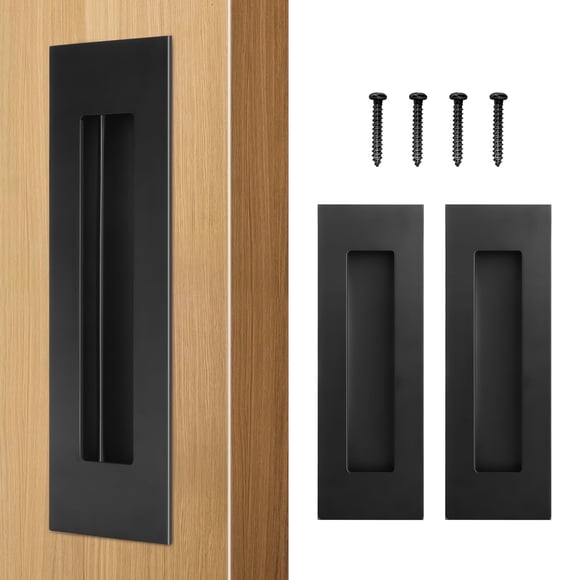 HBL' 2 Pack | 6 Inch Pocket Door Pull Handles, 304 Stainless Steel Sliding Barn Door Handle, Recessed Finger Pull for Closet Door and Large Drawer, Black.