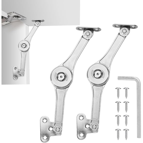 HBL' 2 Pack | Lid Support Hinges Heavy Duty Lid Stay Hinge 110 Open Angle, Free Stop, Tension Adjustable, Supports Up to 50LBS for Upper Cabinets & RV Cabinets.
