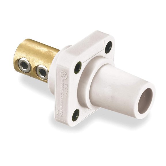 HBLFRW TPE Single Pole Panel Mount Female Receptacle, Double Set Screw, #4-4/0 Cable Size, 400 Amp, 4-3/16" Length, White