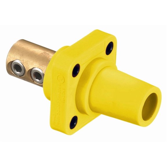 HBLFRY TPE Single Pole Panel Mount Female Receptacle, Double Set Screw, Number 4-4/0 Cable Size, 400 Amp, 4-3/16" Length, Yellow
