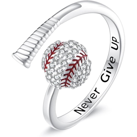 HBLICY Baseball Rings 925 Sterling Silver Open Ring Baseball Sport Jewelry Gift for Women