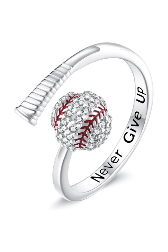 Baseball Rings 925 Sterling Silver Open Ring Baseball Sport Jewelry Gift for Women