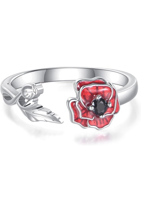 Flower Rings for Women Poppy Ring 925 Sterling Silver Open Ring Jewelry Gifts
