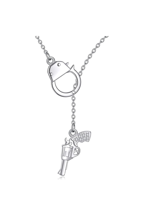Pistol And Handcuff Necklace 925 Sterling Silver Gun Jewelry Gifts for Women