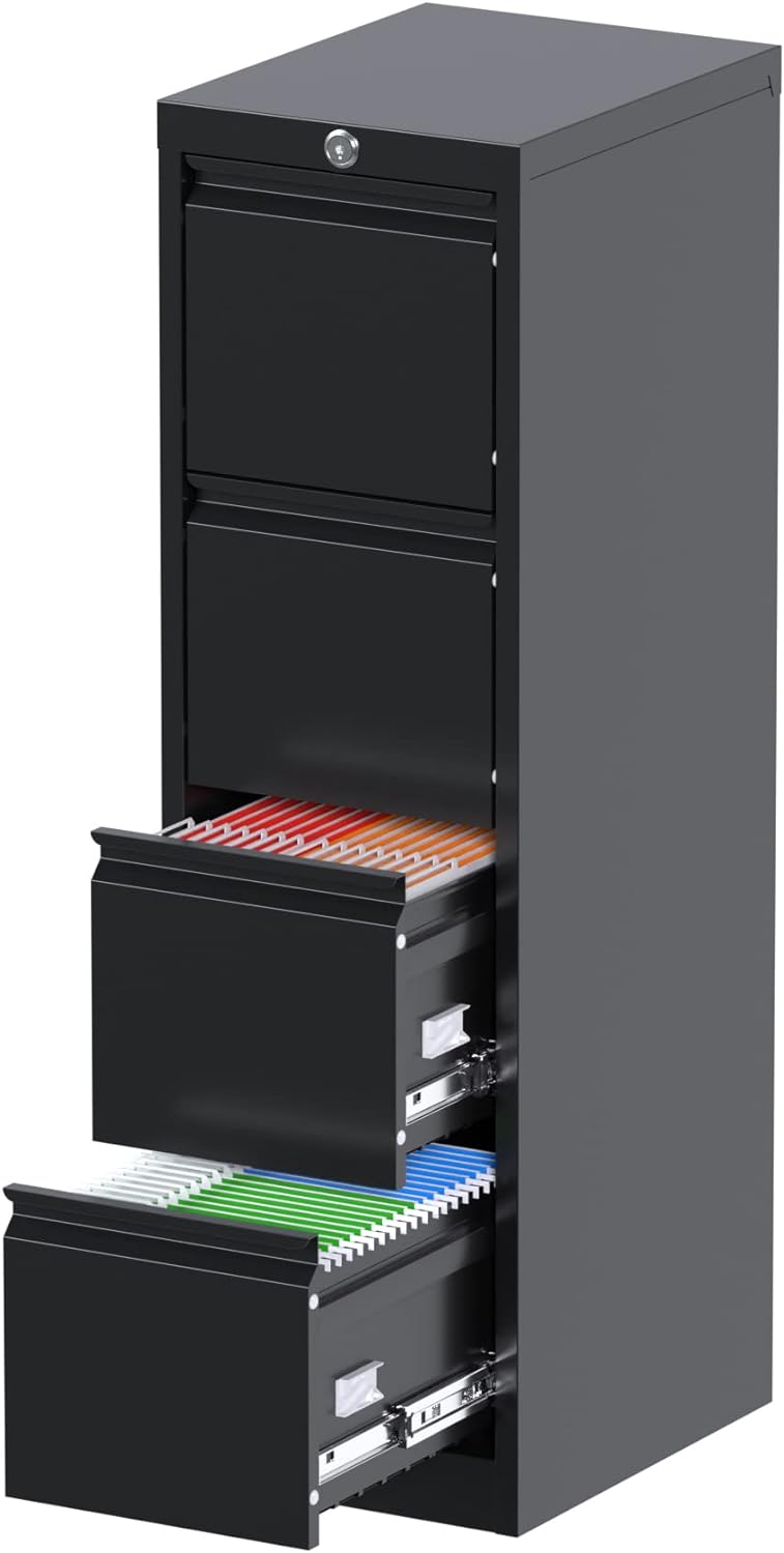 3-Drawer Locking File Cabinet - Vertical Metal Cabinet For Letter/A4/Legal Files, 120lb Capacity, Black