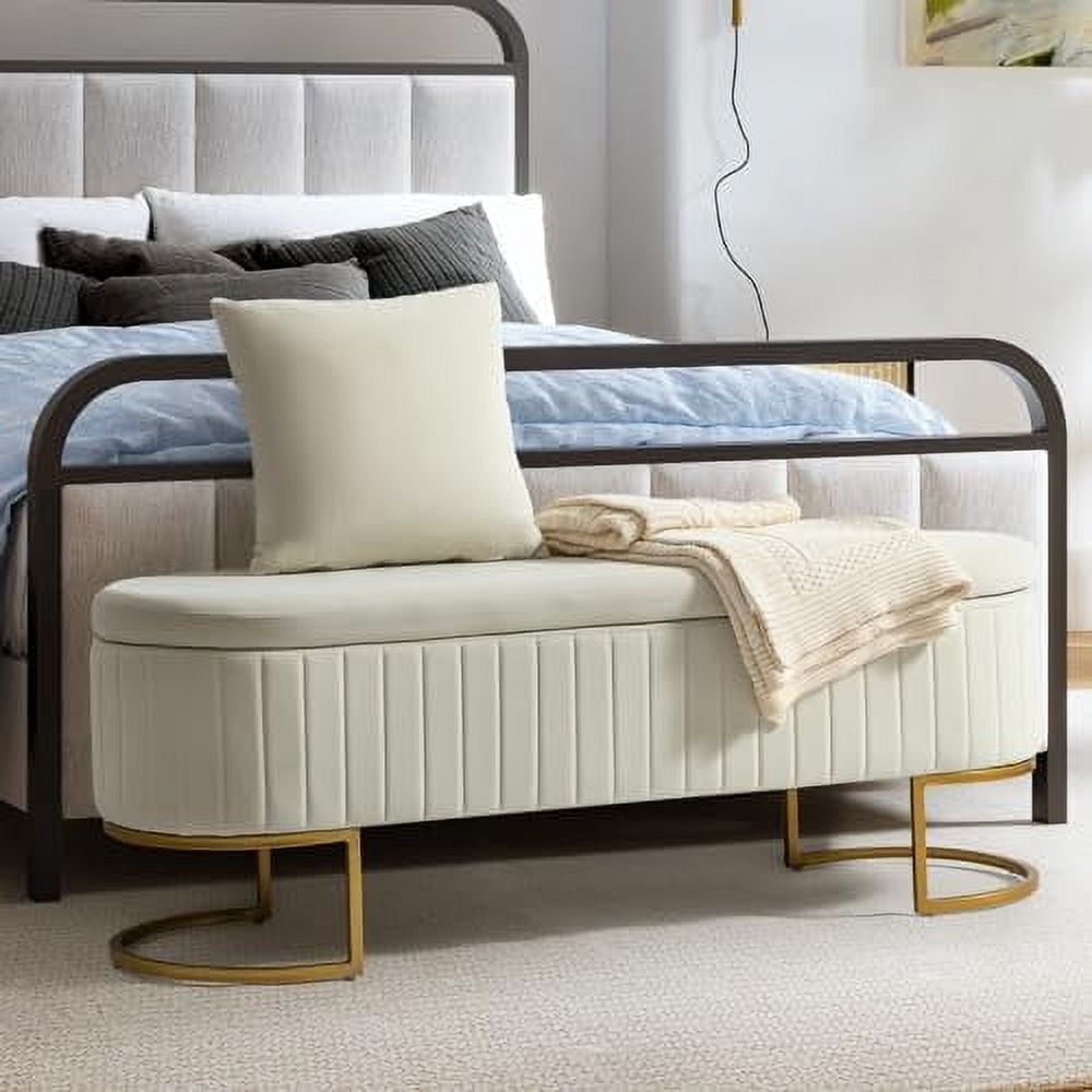 HBLUKDL 50" Velvet Ottoman Bedroom Bench Upholstered End of Bed Bench ...