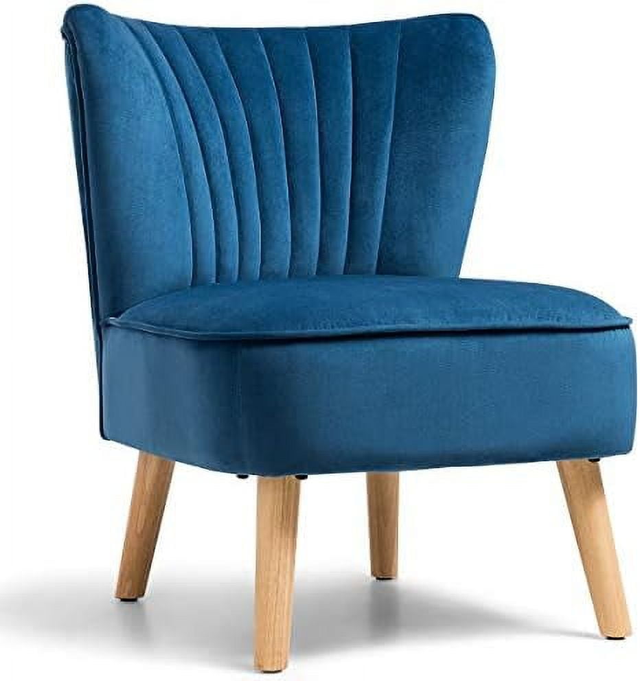 Blue Velvet Armless Side Chair with Wood Legs