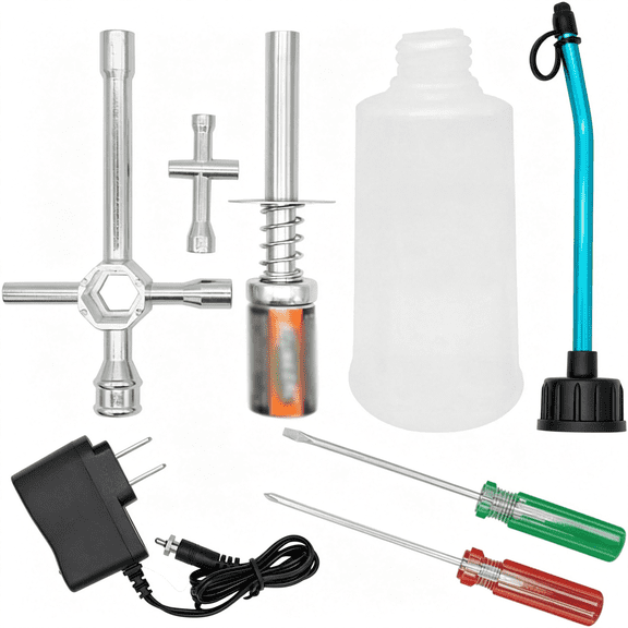 HBMYN 1/8 1/10 RC Starter Glow Plug Igniter Tools Fuel Bottle Combo,7pcs Igniter Starter Combo,Include: Glow Plug Igniter,Battery Charger,Big/Small Cross,Wrench,Fuel Filter