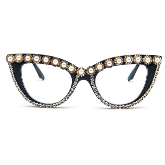 HBMYN 1 Pc Flower Rhinestone Cat Eye Fake Glasses Non-Prescription Women Vintage Thick Frame Glasses Diamond Eyewear for Fashion Styling and Daily Wear