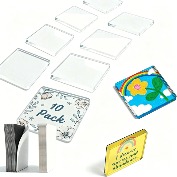 HBMYN 10 Pack Acrylic Fridge Magnets 2X2 Inch Diy Photo Frame Set, Clear Magnetic Picture Frames with Adhesive Backing, Dry Erase Board Magnets for Office Kitchen, Personalized Magnet Kit