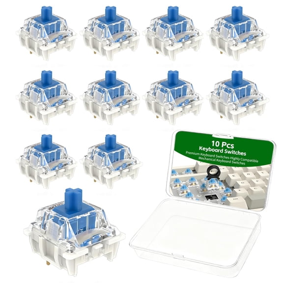 HBMYN 10 Pcs Keyboard Switches, 3 Pin Dustproof Mechanical Keyboard Switches, Clicky, Accurate Typing, Keyboard Clicker for Gaming, Typing, DIY Custom Keyboards & Clickers for 3D Prints (Blue)