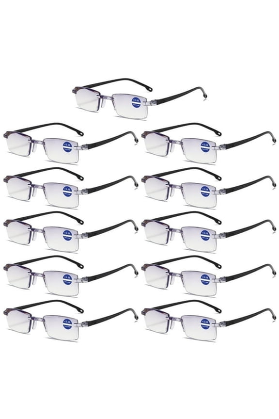 11 Pairs Rimless Blue Light Blocking Reading Glasses Diamond Cut Edge Readers for Men +2.50 for Computer Gaming Eye Strain Relief Fashion Eyewear Accessory