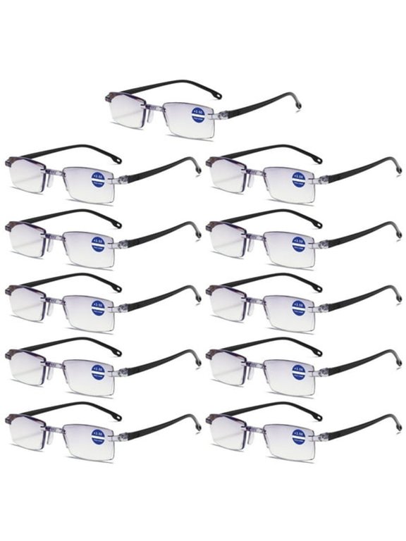11 Pairs Rimless Blue Light Blocking Reading Glasses Diamond Cut Edge Readers for Men +2.50 for Computer Gaming Eye Strain Relief Fashion Eyewear Accessory