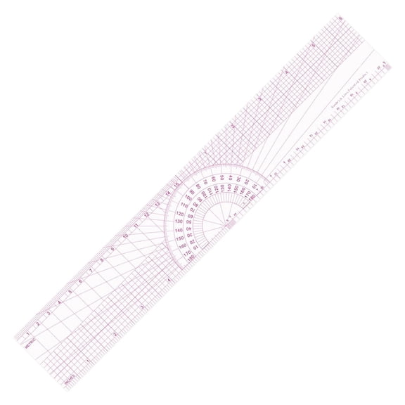 HBMYN 12" 30cm Graph Ruler with Protractor - Dual Pattern Grading Tool | Clear 1.2mm flexible plastic grid ruler with built-in protractor. Dual metric imperial sandwich line scales