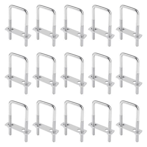 HBMYN 15 PCS Square U Bolts 1.57 inch Wide, M8 x 40 x 100 mm Carbon Steel Galvanized U Bolts with Nut Plate, Industrial Supplies Accessories for Boat, Trailer, Tube