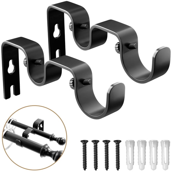 HBMYN 2 Pack Curtain Rod Brackets,Double Rod Converter Brackets,Heavy-Duty-Curtain-Rod-Holders-Wall-Mounted for Window,Bedroom Stable Load Bearing Curtain Rod Holders