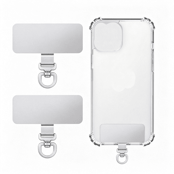 HBMYN 2 Pack Metal Phone Tether Tabs, Rotatable 360 Lanyard Patch | Rectangle Tab for Most Full Coverage Cases, Universal Cellphone Strap iPhone Wrist Crossbody Strap, Silver