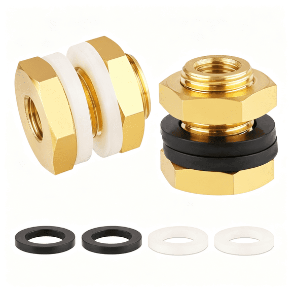 HBMYN 2-Pack Solid Brass Bulkhead Fittings 1/8 NPT, Taper Female 5/8" Straight Male Thread Water Tank Connector