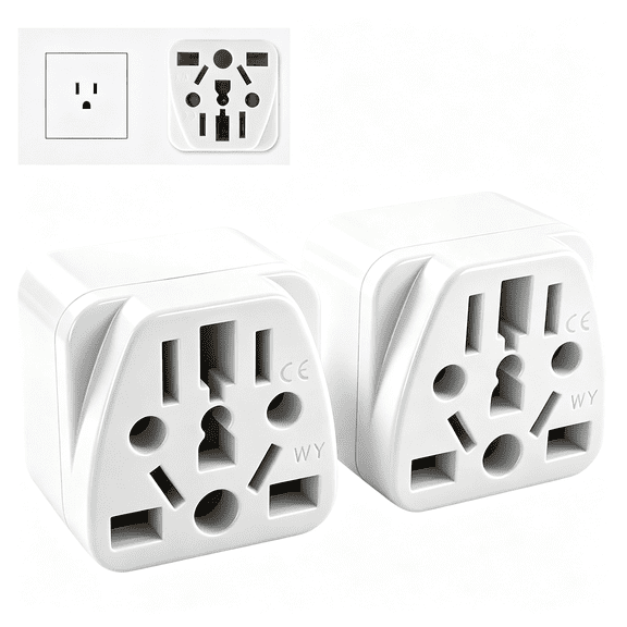 HBMYN 2 Pack Us Travel Plug Adapter, Eu,Uk,Au,Cn,Nz to Usa (Type B), White | 3 Prong Grounded World to Usa Travel Adapter for European, British, Australian and Chinese Plugs