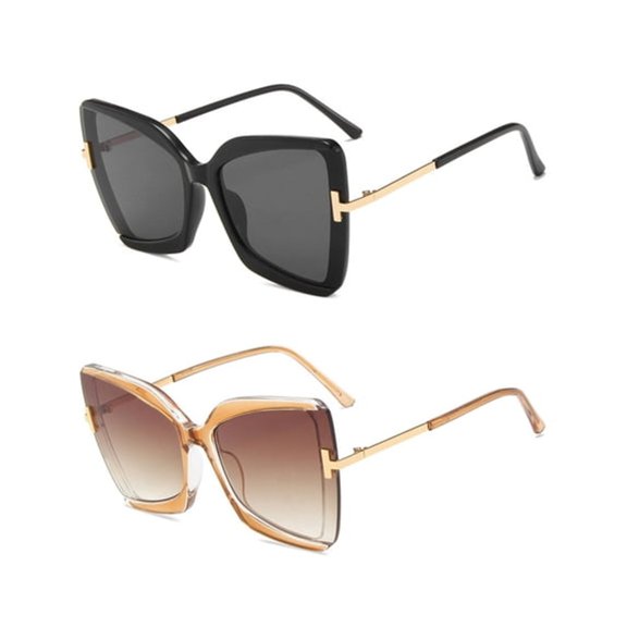 HBMYN 2 Packs Oversized Square Cat Eye Sunglasses for Women,Trendy Big Frame Sunglasses