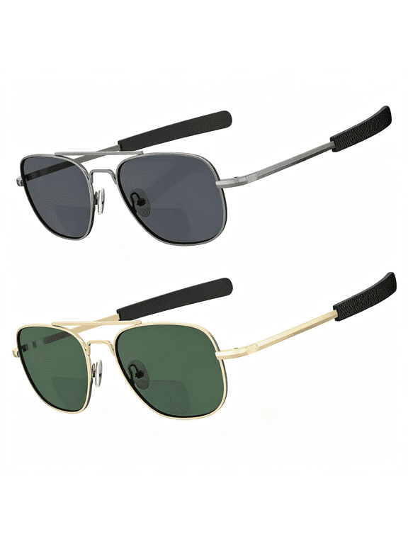 2 Packs Premium Aviator Bifocal Reading Sunglasses for Men Women-Retro Sun Readers Uv Protection Outdoor Cheaters Classic Bifocal Sunglasses for Men