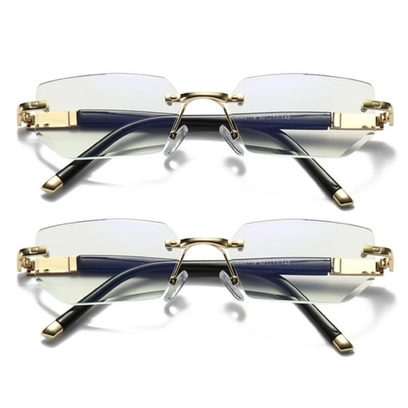 HBMYN 2 Pairs Mens Diamond Shape Rimless Blue Light Blocking Reading Glasses Metal Readers +2.50 Peepers Readers for Men