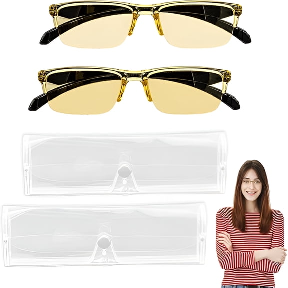 HBMYN 2 Pcs Auto Focus Glasses,Automatic Zoom Reading Intelligent Self Adjusting Presbyopia Anti-Blue Light Glass Adjustable Presbyopic Color-Changing Smart Look Far And Near for Men Women(Yellow)