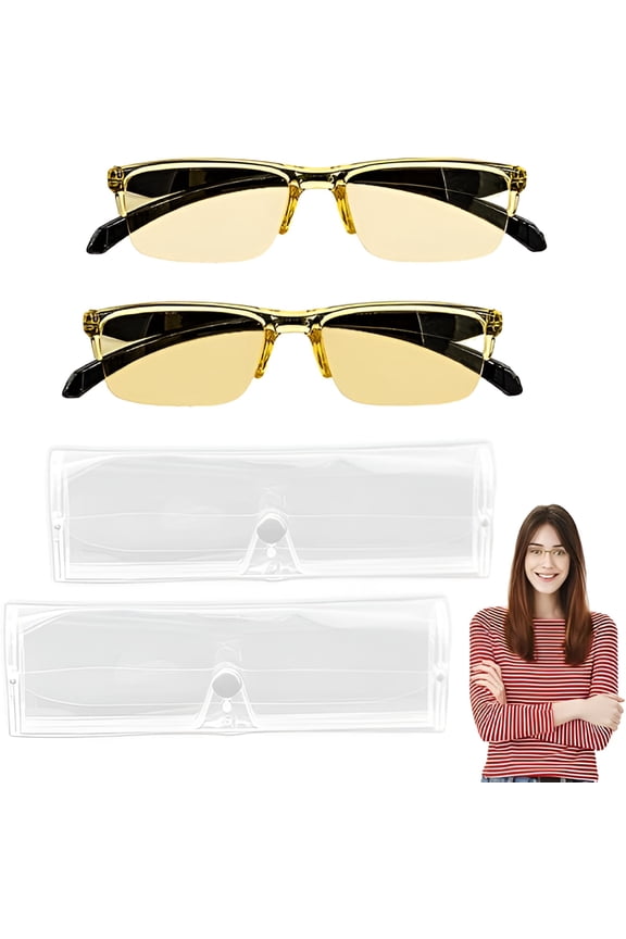 2 Pcs Auto Focus Glasses,Automatic Zoom Reading Intelligent Self Adjusting Presbyopia Anti-Blue Light Glass Adjustable Presbyopic Color-Changing Smart Look Far And Near for Men Women(Yellow)