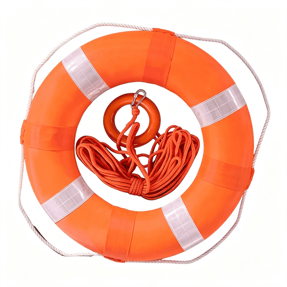 HBMYN 20"Pool Safety Foam Life Preserver Throw Ring,Outdoor Throwable Flotation Device Boat Safety Equipment with 30 Meter Floating Lifesaving Rope,Safety Hook,Grip Ring and Reflective Tape