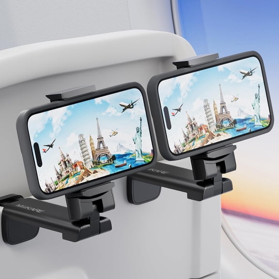 HBMYN 2PCS Airplane Phone Holder Plane Travel Essentials, Universal Hands-free Phone Holer 360 Rotation Black